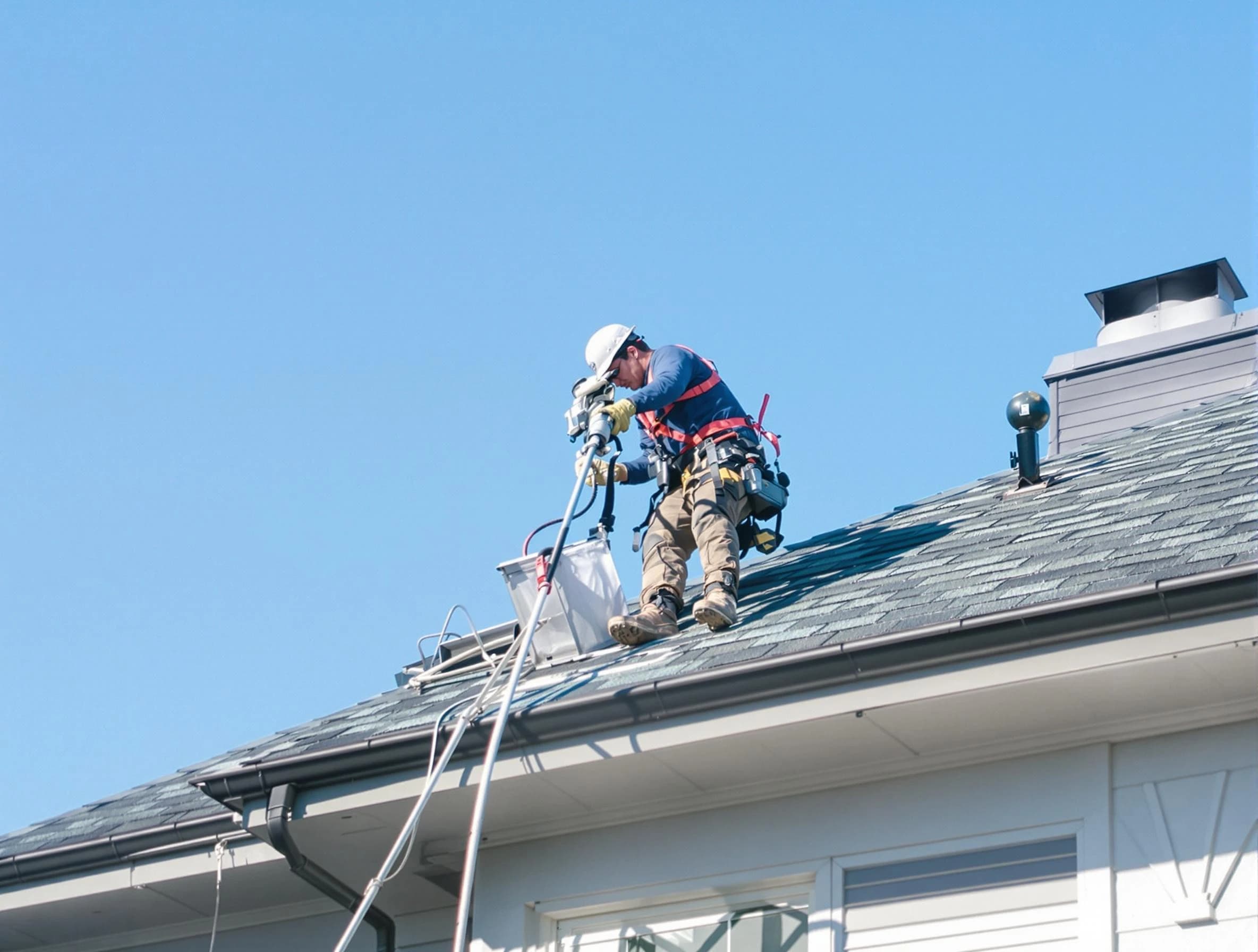 Syracuse Dryer Vent Cleaning certified technician cleaning a roof-mounted dryer vent system in Syracuse