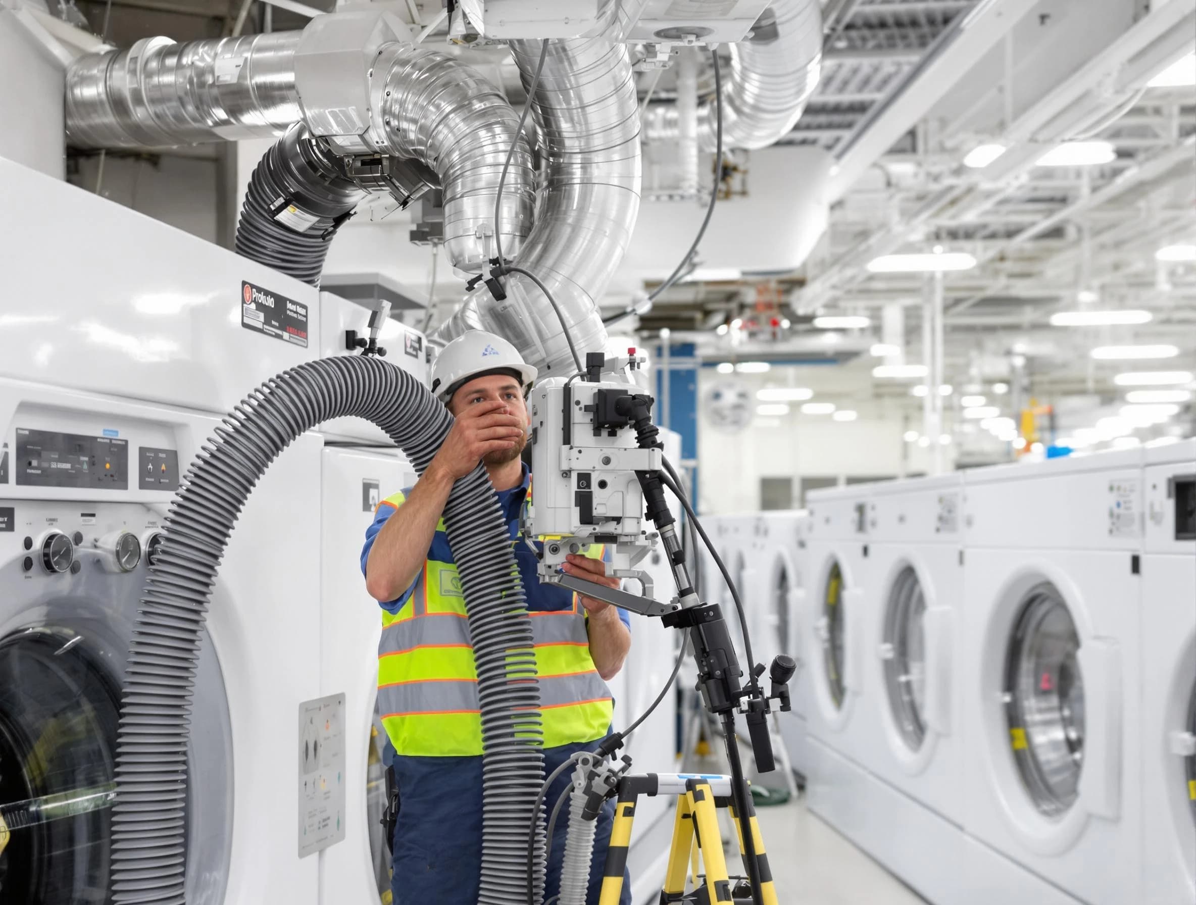 Syracuse Dryer Vent Cleaning team performing commercial-grade dryer vent cleaning at a business facility in Syracuse